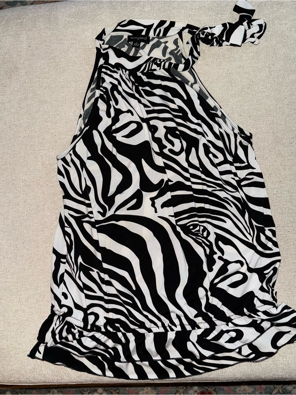 Tempted Zebra Print Halter Top - Black & White